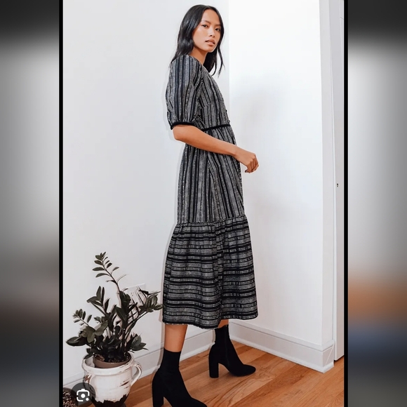 Lulu's Black Striped V-Neck Midi Dress - Picture 11 of 11